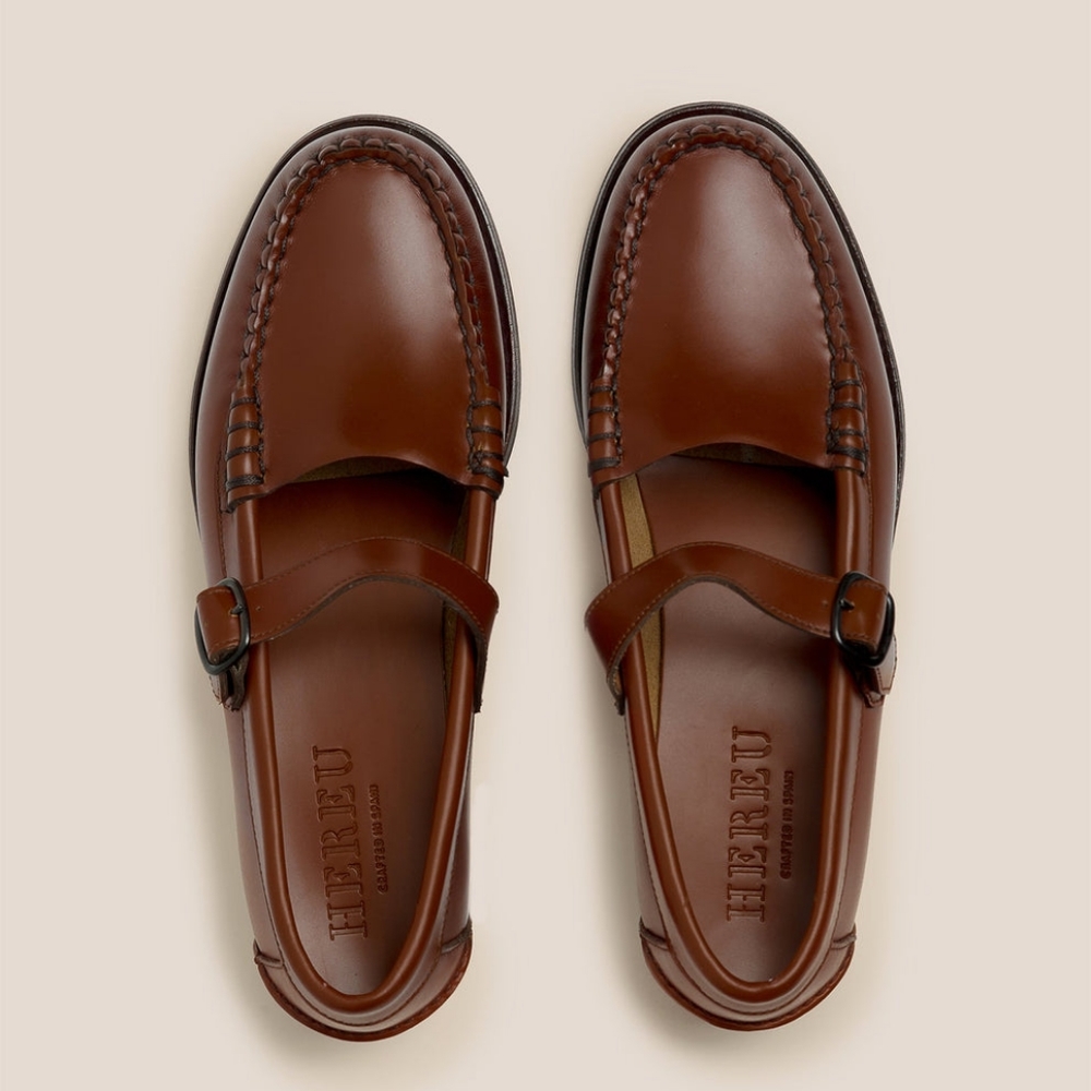 Hereu Blanquer Mary Jane Loafer size 39 8.5 brown leather